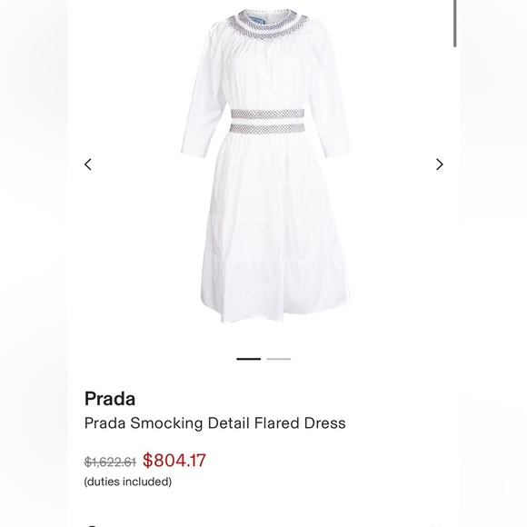 Prada Designer White Smocking Detail Flared Dress SZ 42 - Picture 2 of 12